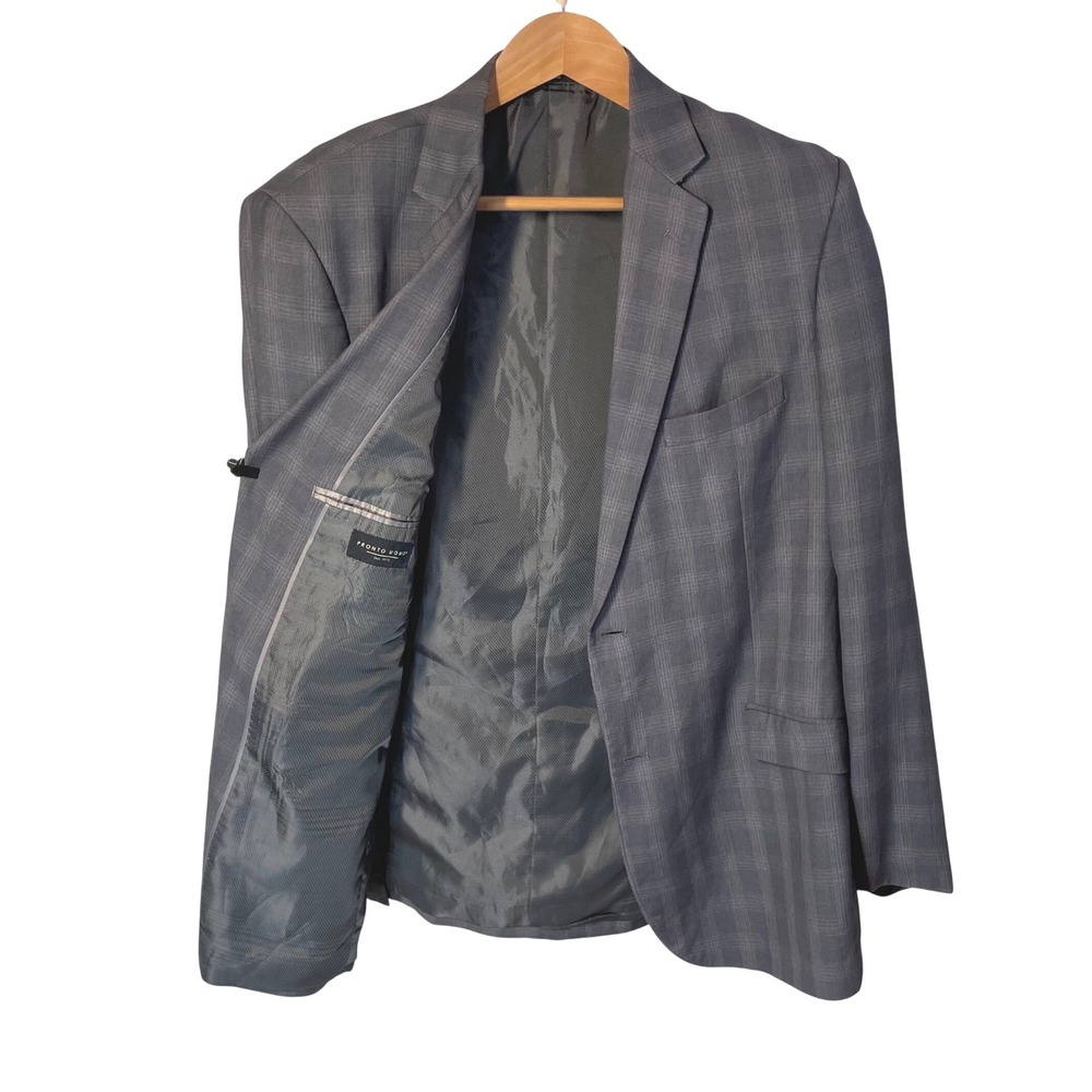 Pronto Uomo Mens Grey Glen Plaid‎ Two Button Blazer Sport Coat Jacket 44L Luxury
